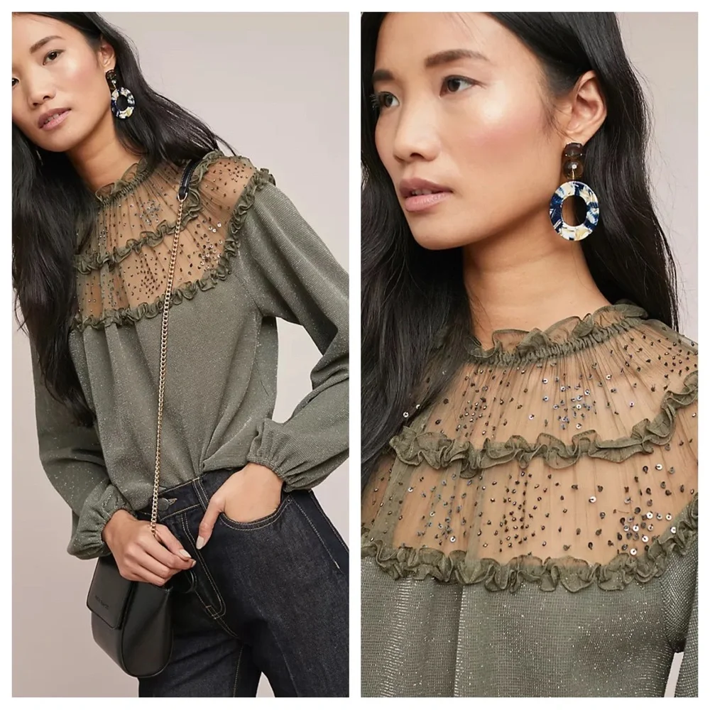 Anthropologie Ranna Gill Bowen Ruffled Top S